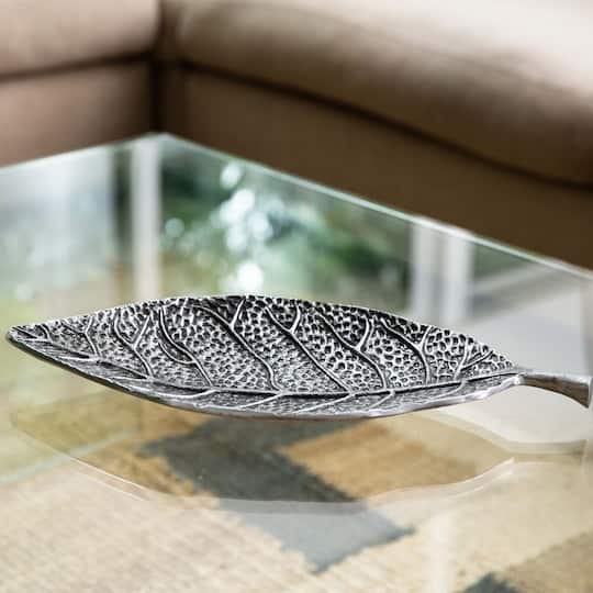 16" Antique Leaf Decorative Accent Tray